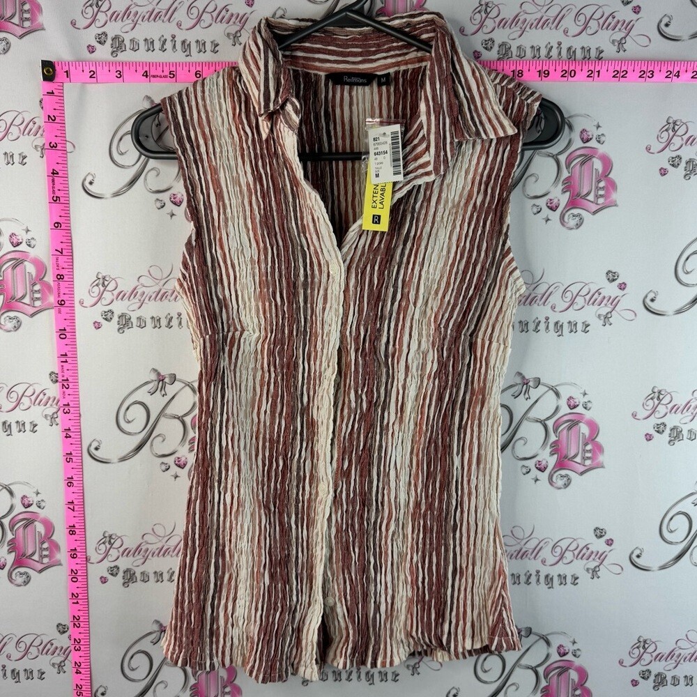 Reitmans tank top pleats Sleeveless Crinkled Button-Front Top in Rust and Cream